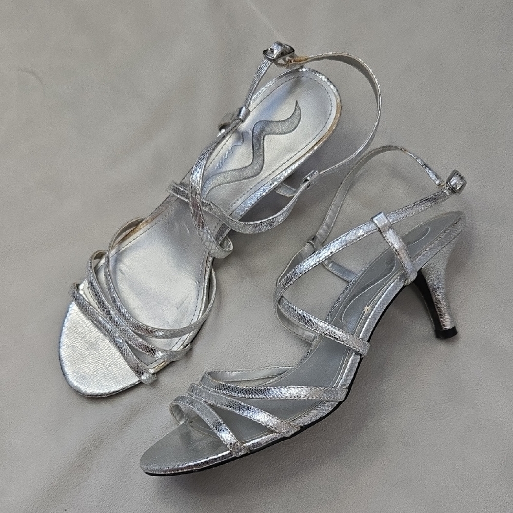 Nina Silver Strappy Heels - Picture 2 of 8